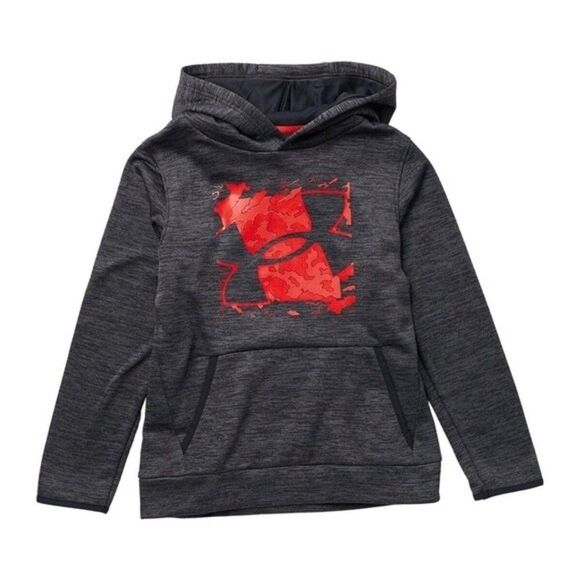 Under Armour Hoodie Gray w Red Graphic Logo Size Big Boy Small - Picture 1 of 6